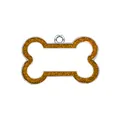 Close-up macro view of bone pet identity tag with orange glitter and silver ring - 31*20mm 5.4g / Orange