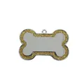 Detailed macro view of a bone-shaped pet ID tag with gold glitter and silver finish - 31*20mm 5.4g / Gold
