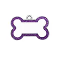 Detailed macro view of a bone-shaped pet ID tag with purple glitter border and white center - 31*20mm 5.4g / Purple