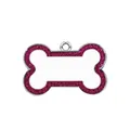 Gros plan d'une médaille pour animal en forme d'os avec bordure rose et centre à graver. - 31*20mm 5,4g / Rouge Rose
