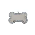 High-quality close-up of a silver bone-shaped glittery pet identity tag for collars - 31*20mm 5.4g / Silver
