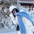 Thickened light blue plush imitation cashmere winter scarf with tassels for women - Haze Blue