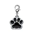 Silver alloy pet ID tag with black enamel paw print and secure lobster clasp - Lobster Clasp Style (HC356) / Black