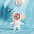 Lindo llavero de astronauta blanco con efecto de puesta de sol y correa azul claro - Llavero de lámpara de puesta de sol de astronauta / Blanco