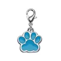 Blue alloy paw print pet ID tag charm for dogs and cats with secure lobster clasp - Lobster Clasp Style (HC356) / Light Blue