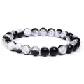 Handmade natural sunstone beaded bracelet with black and silver gemstone beads - Crackled Crystal