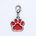Red enamel paw print alloy pet ID tag with silver lobster clasp for DIY accessories - Lobster Clasp Style (HC356) / Red