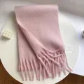 Thick soft pink solid color winter scarf with tassels, cozy faux cashmere shawl. - Sakura Pink