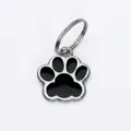 Paw print alloy pet ID tag featuring black enamel finish and sturdy silver ring - 14mm Ring Style (HC356) / 14mm Ring / Black