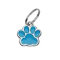 Light blue paw print shaped alloy pet identity tag with silver metal split ring - 14mm Ring Style (HC356) / 14mm Ring / Light Blue