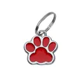 Red paw print alloy pet tag for DIY engraving with key ring attachment - 14mm Ring Style (HC356) / 14mm Ring / Red
