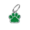 Green paw print shaped pet ID tag made of alloy with silver split ring attachment - 14mm Ring Style (HC356) / 14mm Ring / Green