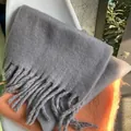 Thick and soft gray imitation cashmere winter scarf with tassels, warm solid color pashmina - Dark Gray