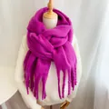 Warm and thick magenta purple imitation cashmere winter scarf featuring long tassels - Purple