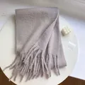 Soft purple thick warm imitation cashmere scarf with fringe tassels for winter - Light Gray