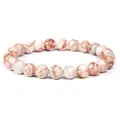 Natural sunstone beaded bracelet with red and white marbled round gemstones for women - Red Network Stone