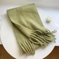 Soft and thick light green winter scarf with stylish long fringe details for warmth - Army Green