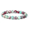 Handmade stretch beaded bracelet with natural sunstone stones in green and red mix color - Shoushan Stone