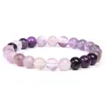 Natural purple amethyst beaded bracelet with polished round stones for men women - Purple Fluorite