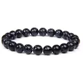 Natural black stone beaded bracelet with white marble patterns for men and women - Black Web Stone