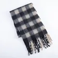 Classic black and grey plaid scarf with fringes thick warm faux cashmere shawl for winter - Black Beige Plaid
