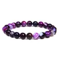 Natural purple banded agate gemstone beaded bracelet for men and women on white background - Purple Stripe Agate