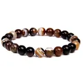 Handmade natural sunstone beaded bracelet featuring brown and black striped gemstones - Coffee Striped Agate
