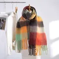 Soft thick warm plaid scarf with tassels in colorful checkered autumn pattern - Yellow Green Purple Plaid
