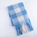 Soft blue and white checkered winter scarf variant, warm faux cashmere with tassels - Blue and White Checkerboard