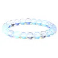 Natural sunstone beaded bracelet with blue and white gradient glowing gemstone beads - Opalite
