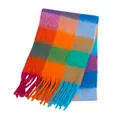 Multicolor checkered winter scarf with fringes, thick soft plush shawl - Orange Blue