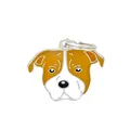 Porte-clés en émail avec tête de chien Pitbull de dessin animé en jaune et blanc - Staffordshire Bull Terrier