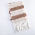 Premium striped thick warm winter scarf with tassels in brown and beige colors for women - Beige And White Stripes