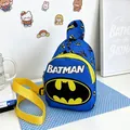 Close-up of children's Batman themed blue chest bag with yellow accents - Blue Batman / 13*6*18
