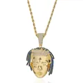 Collana con ciondolo a testa di cantante hip-hop con dreadlocks blu e finitura oro - Oro