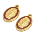 Vintage religious Catholic Virgin Mary oval pendant with reddish enamel oil finish - Dark Brown