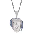 Collana hip-hop argento con pendente dreadlocks blu e cristalli scintillanti, trendy - Argento