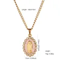 Gold tone Our Lady of Guadalupe pendant necklace with crystal border and dimensions for women - Xl532