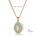 Gold stainless steel Virgin Mary oval pendant necklace with blue enamel and crystal border - Blue Virgin Mary Oval Rhinestone Style (XL533)