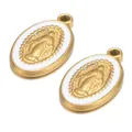 Religious Virgin Mary oval pendant with white enamel dripping oil and golden finish - Single-sided Dripping Jesus Pendant White