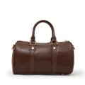 Vintage dark brown leather Boston pillow bag with golden hardware for elegant women - Amber