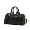 Vintage black leather Boston pillow bag with elegant gold-tone hardware and top handles - Black