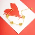 Elegant gold-plated heart charm bracelet with textured finish and adjustable chain. - S2393 Heart Bracelet