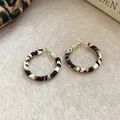 Vintage leopard print leather wrapped hoop earrings for women, retro autumn style - Leather Leopard Hoop Style / 3cm / Beige & Coffee