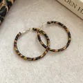 Fashionable vintage leopard print leather wrapped large hoop earrings for stylish women - Retro Large Hoop Style / 5cm / Brown