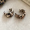 Vintage leopard print leather wrapped hoop earrings for autumn and winter accessories - C-Shape Leather Leopard Style / Leopard C-Shape