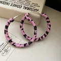 Vintage pink and black leopard print leather hoop earrings with a gold-tone finish - Pink-Black Leopard Hoop Style / Pink