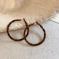 Elegant vintage leopard print hoop earrings with leather texture for daily style - Autumn/Winter Textured Hoop Style / Coffee Round