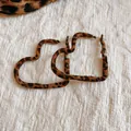 Retro leopard print heart-shaped hoop earrings for women on white textured fabric - Heart Leopard Large Hoop Style / Coffee Heart