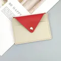 Slim women's card holder wallet with red and beige bi-color snap closure - Red